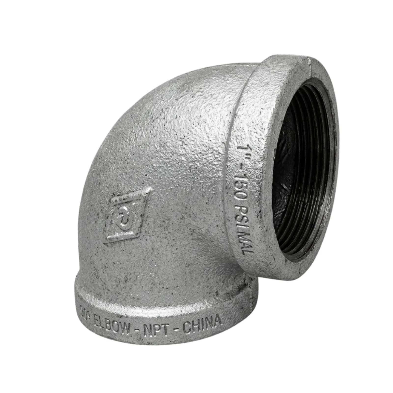 CODO REFORZADO FIERRO MALEABLE GALVANIZADO X 90° CLASE 150 ROSCA NPT UL/FM