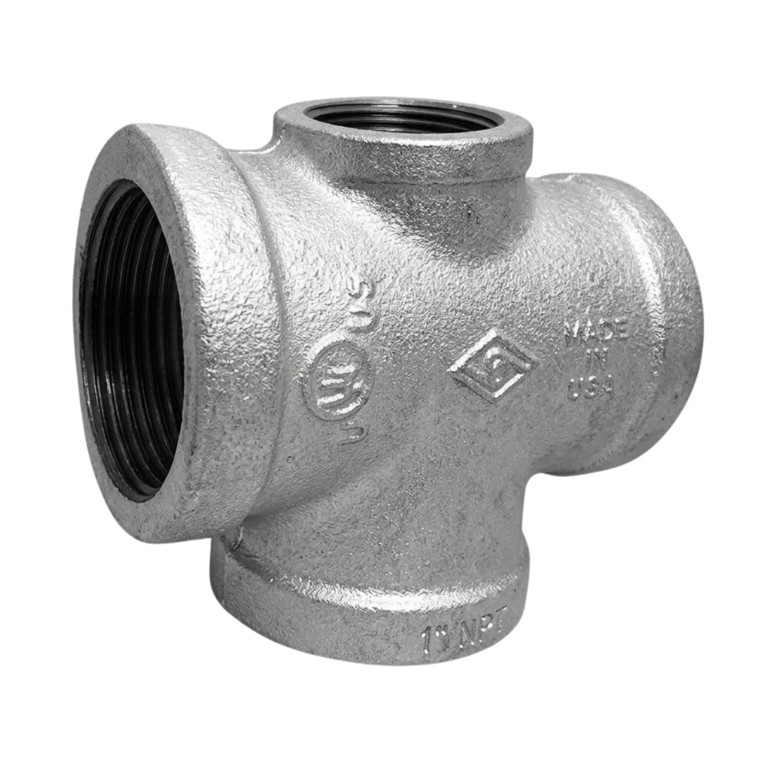 TEE REDUCCION FIERRO MALEABLE GALVANIZADO X 45° CLASE 150 ROSCA NPT UL/FM